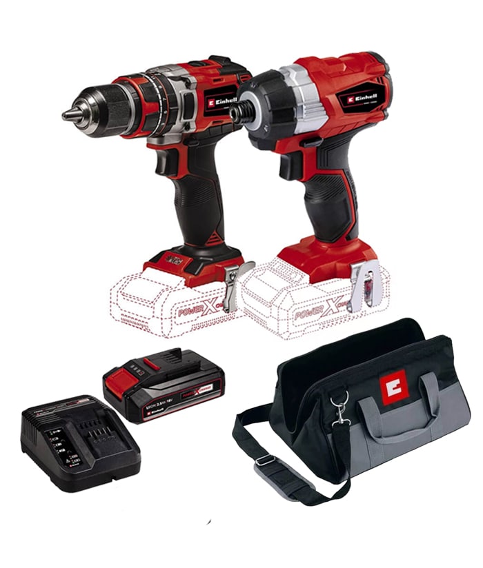 Combo Atornillador Taladro Kit Batería Cargador Bolso Einhell