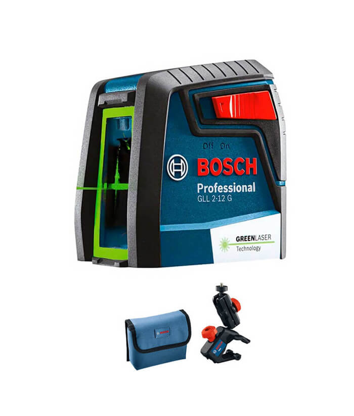 Láser Bosch GLL 2-20 con líneas longitudinales y transversales de  auto-nivelación de 360 grados.