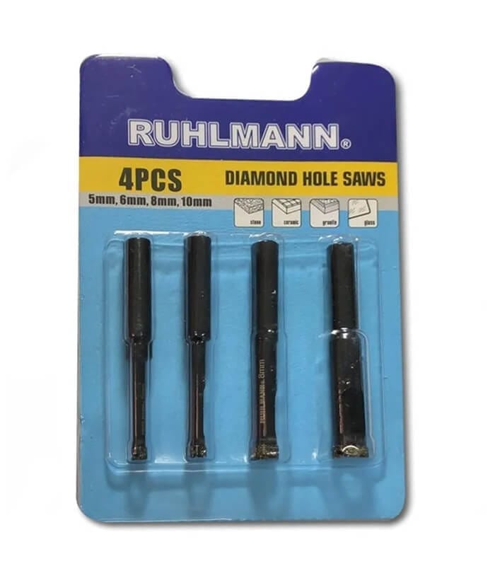 Juego Set Kit Sierra Copa Diamantada x4 Pzas. 5 6 8 10mm Ruhlmann RU5520