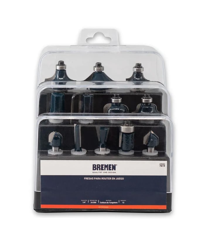 Juego Set Kit de Fresas Para Madera P/ Fresadora Router Tupí x 12 Bremen 7619 - Imagen 4
