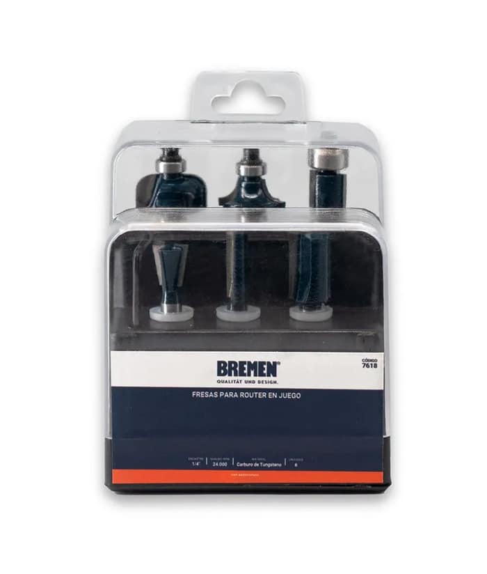 Juego Set Kit de Fresas Para Madera P/ Fresadora Router Tupí x 6 Bremen 7618 - Imagen 4