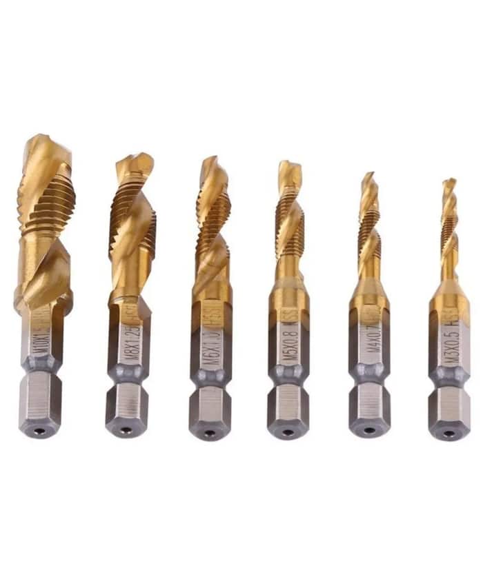 Juego Set Kit Mecha Macho Con Rosca Integrada Para Acero Bronce Cobre Aluminio Plásticos x 6Pzs M3 M4 Guiller DT-6PCS
