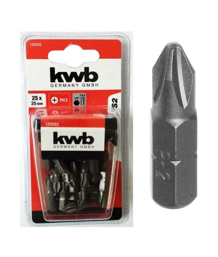 Juego Set Kit 25 Puntas de Destornillador PH2 x 25mm KWB