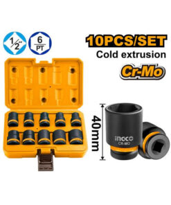 Juego Set Kit Tubos de Impacto 1/2" Cortos x 10pzs Ingco Naranja/Amarillo HKISSD12101