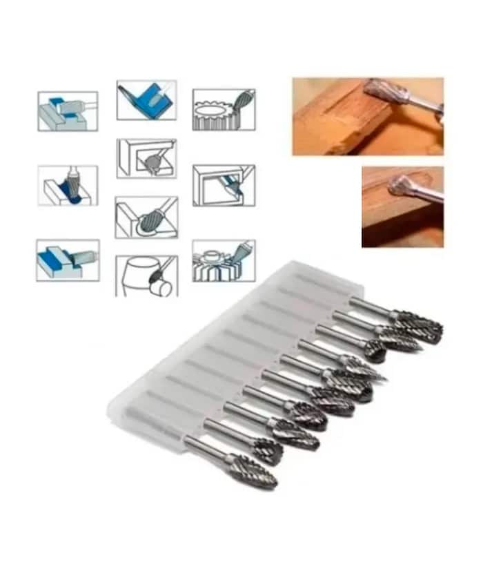 Juego Set Kit Limas Rotativas P/ Metal Para Minitorno x10 piezas Guiller RB-10 - Imagen 8