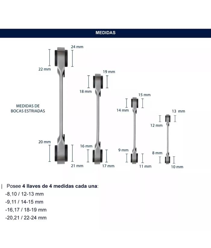 Juego Set Kit Llaves Combinadas Con Crique 4 en 1 x 4 Pzs Bremen 7809 - Imagen 4