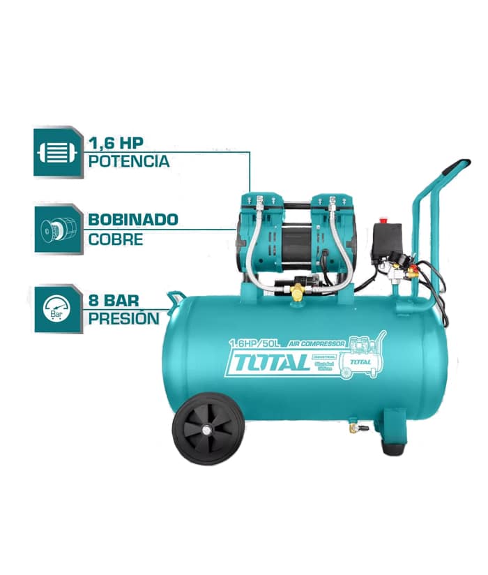 Compresor De Aire Sin Aceite 1.6Hp 50 Lts Total TCS1120508-4 - Imagen 3