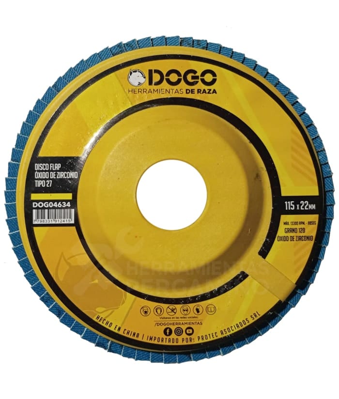 Disco Flap de Zirconio Para Metal 115mm Grano #120 Base Plástica Dogo DOG04634