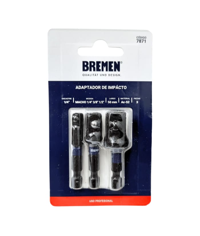 Juego Set Kit Adaptadores 1/4" 3/8" 1/2" Para Atornillador Impacto Bremen 7871 - Imagen 2