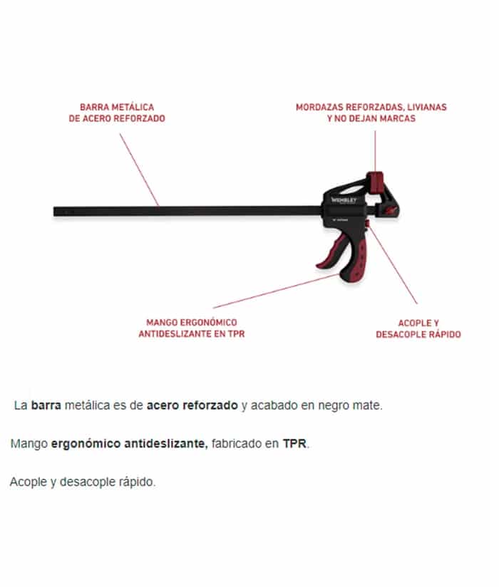 Prensa Rápida Tipo F Autoajustable 24" 610mm Wembley 7736 - Imagen 2