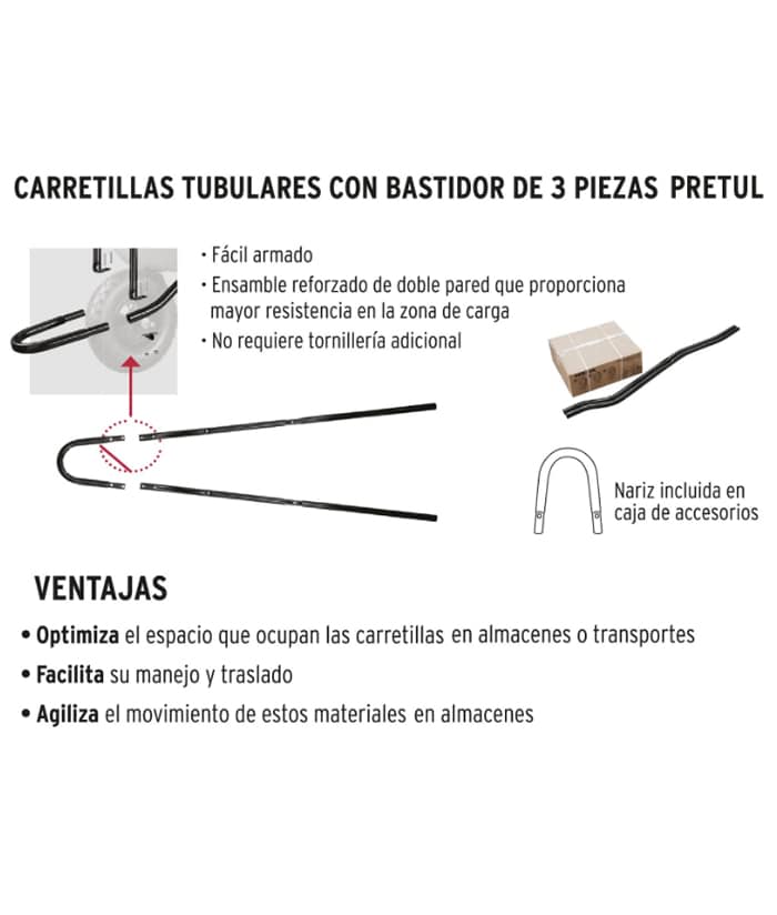 Carretilla de Chapa Reforzada Rueda Neumática 350kg Pretul CAP-40NB - Imagen 4