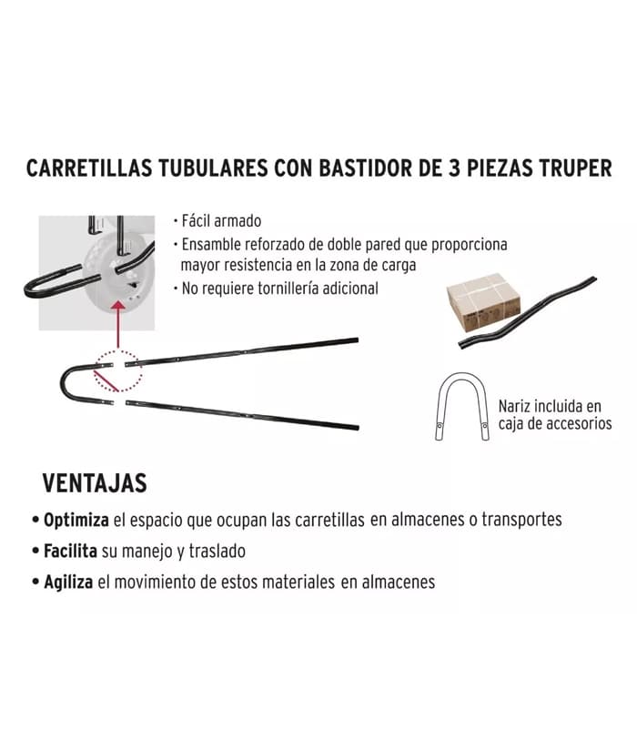 Carretilla de Chapa Reforzada Rueda Neumática 580kg Truper CAT-45SO - Imagen 7