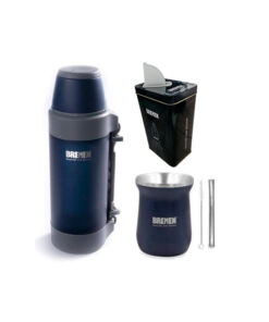 Combo Matero Termo 1.2lts Acero Inoxidable + Yerbera Pico Vertedor + Mate Acero Inoxidable + Bombilla Con Cepillo Limpiador Bremen