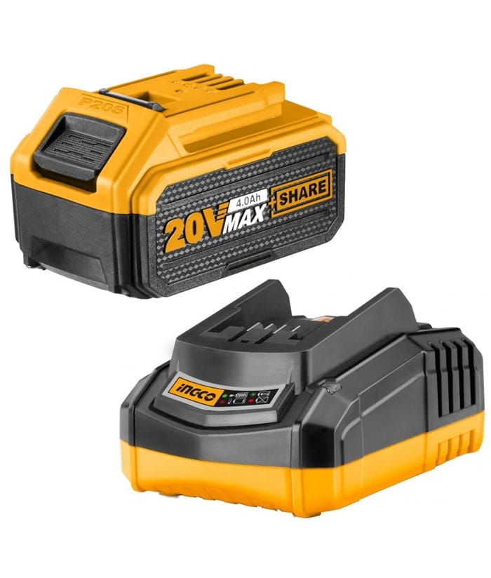 Combo Cargador Rápido 20V + Batería Litio 20V 4.0Ah Amper FBLI2002 Ingco Compatible Con Total y Emtop P20S