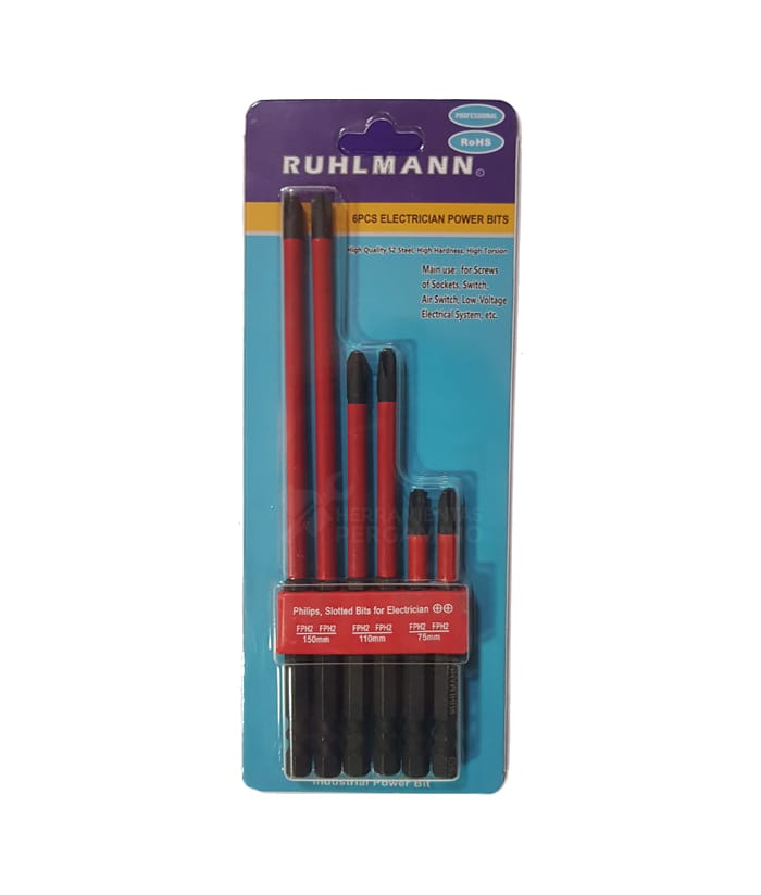 Juego Set Kit Puntas de Impacto PH2 FPH2 x 6 Pzs 75mm 110mm 150mm Ruhlmann RU25060 - Imagen 3