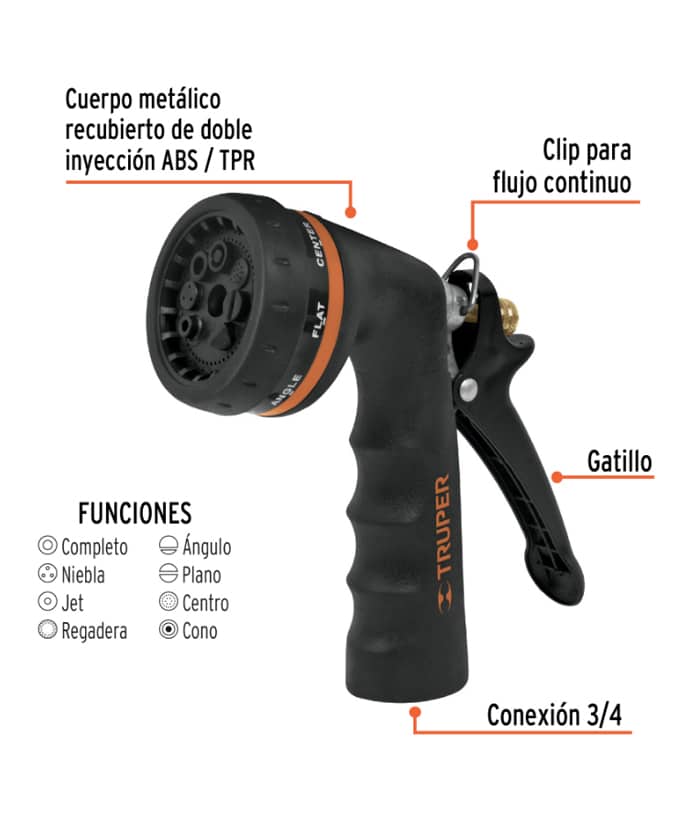 Pistola Para Riego de Metal 8 Funciones Truper PR-208 - Imagen 2