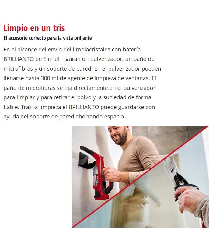 Limpiavidrios Limpiador de Vidrios a Batería Inalámbrico 18V BRILLIANTO PXC Solo Einhell - Imagen 8