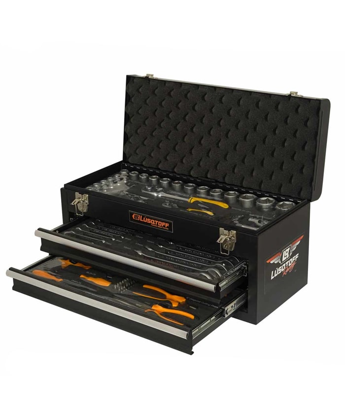 Juego Set Kit Caja Metálica con Tubos Bocallaves 1/2" 1/4" Herramientas Manuales x 80 Piezas Lüsqtoff LQCM132