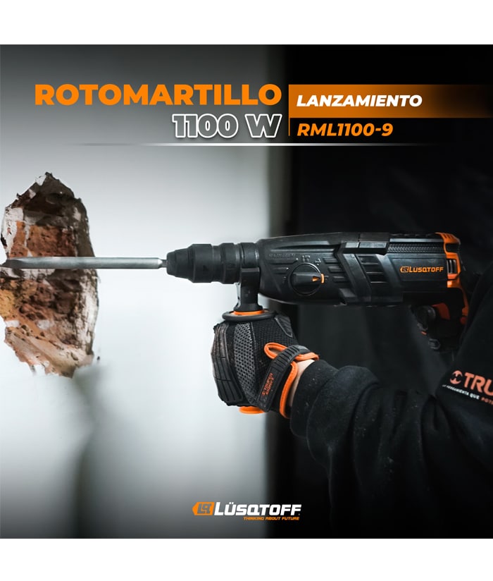 Rotomartillo Eléctrico 110W SDS-Plus 3.4 Joules Black Series Lüsqtoff Naranja/Negro RML1100-9 - Imagen 6