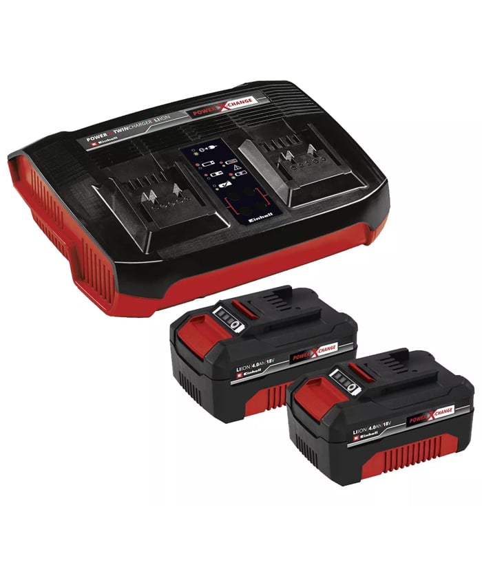 Juego Set Kit Cargador Doble PXC 18V + 2 Baterías 4 Ah Amper Einhell 4512112