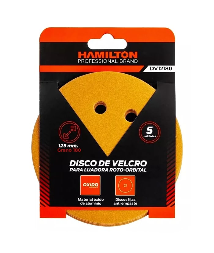 Disco Lija con Velcro 125mm Grano 180 x 5 UNID. Hamilton DV12180