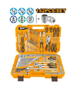 Juego Set Kit Maletín Caja con Tubos Bocallaves 1/2" Herramientas Manuales  x 142 Pzs Ingco Naranja/Amarillo HKTHP21421