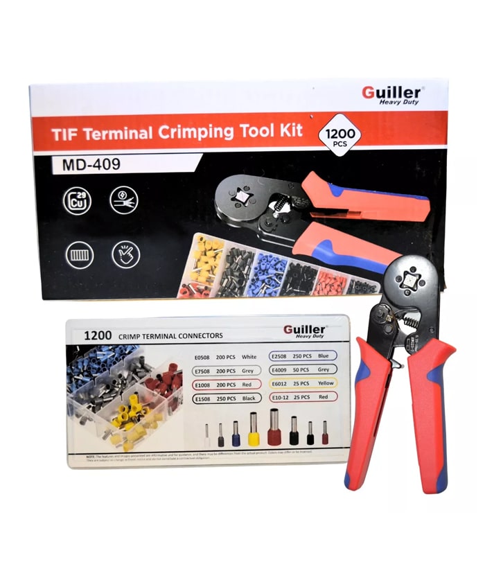 Pinza Crimpeadora Crimpadora de Terminales Tiff Para Cables + Terminales x 1200 Pzs Guiller MD-409