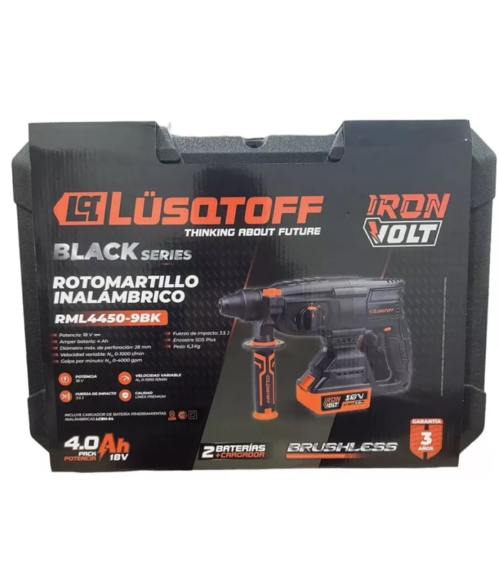 Rotomartillo a Batería Inalámbrico 18V SDS-Plus 3.5 Joules Motor Brushless Black Series Lusqtoff Naranja/Negro RML4450-9BK - Imagen 2