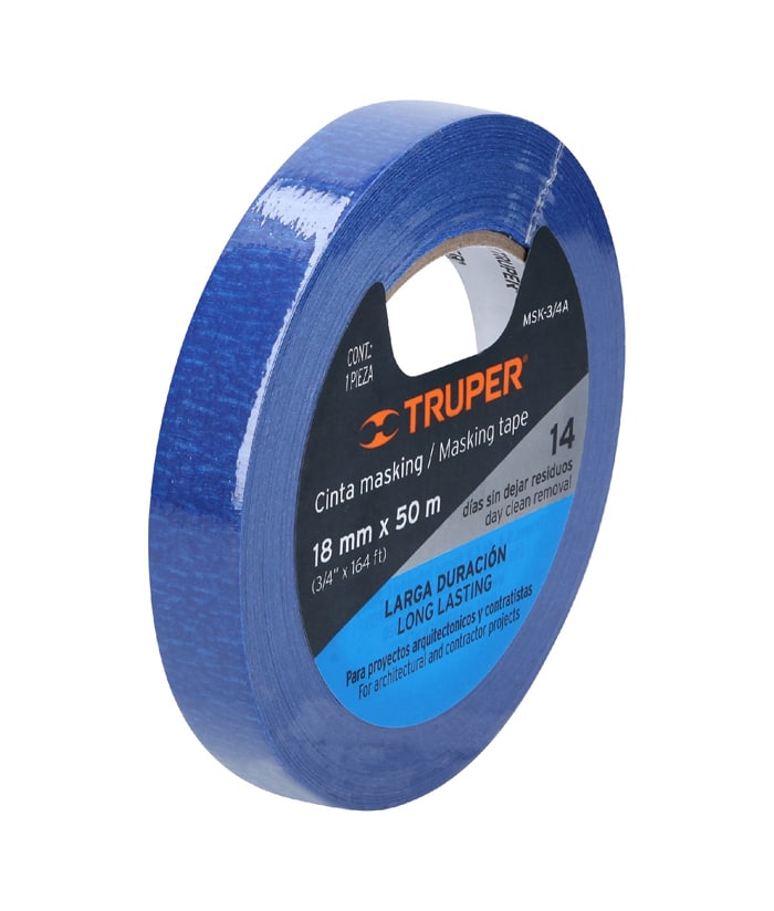 Cinta Masking Tape Azul 3/4" x 50 mts Para Pintor Truper MSK-3/4A