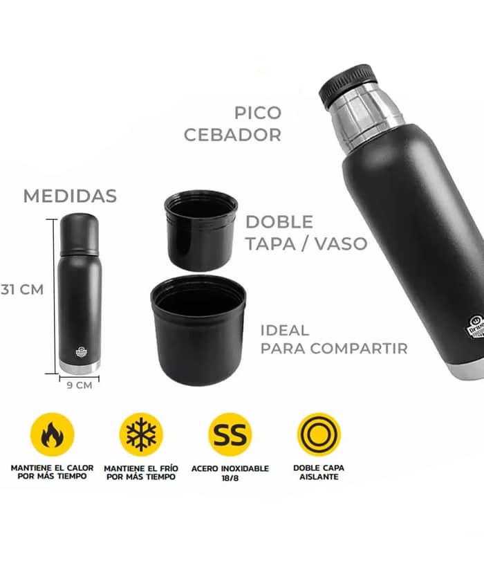 Termo Acero Inoxidable Negro Pico Cebador 1lts Driven TD-1100/N - Imagen 3