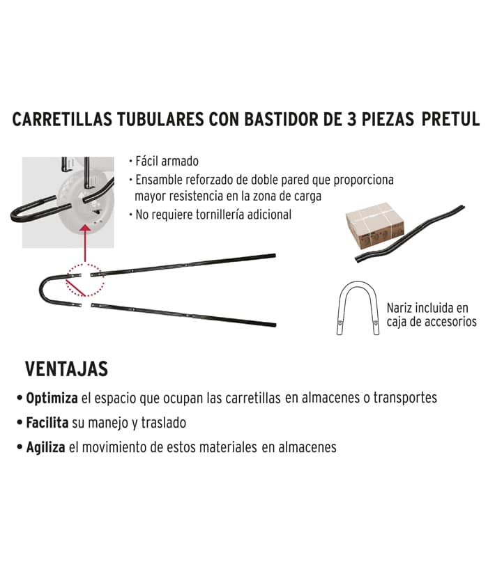 Carretilla de Plástico Negra Tubular Reforzada 350kg Pretul TP-5N - Imagen 6