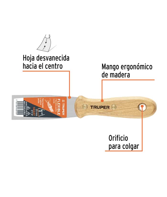 Espátula Flexible 1" Mango de Madera Truper ET-1F - Imagen 2