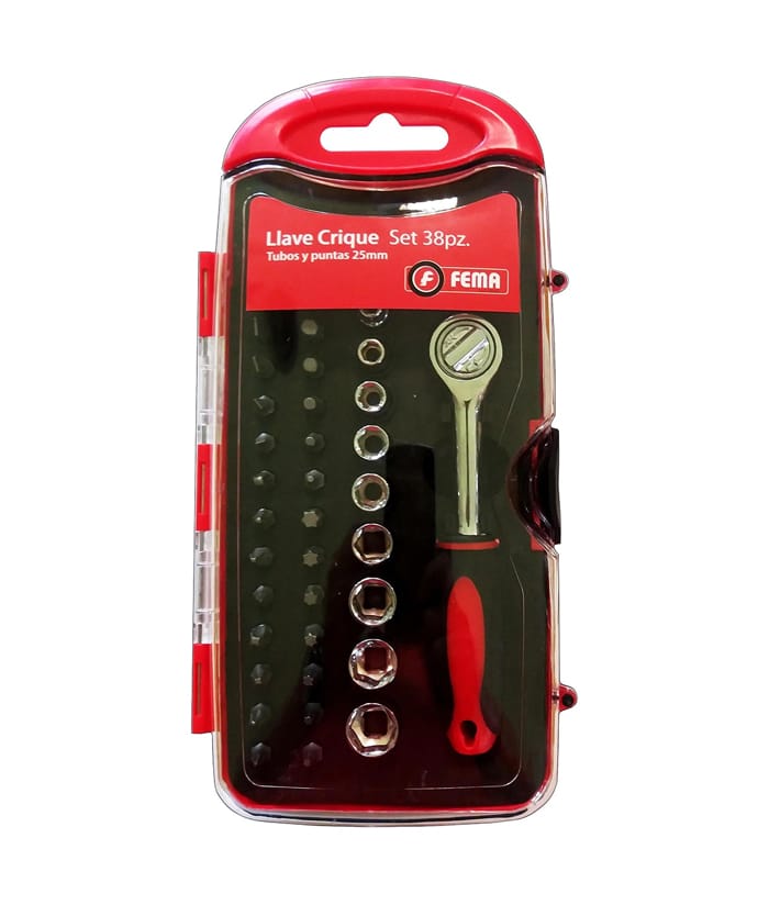 Juego Set Kit Llave Con Crique Tubos y Puntas 25mm x 38 Pzs Fema 69401138