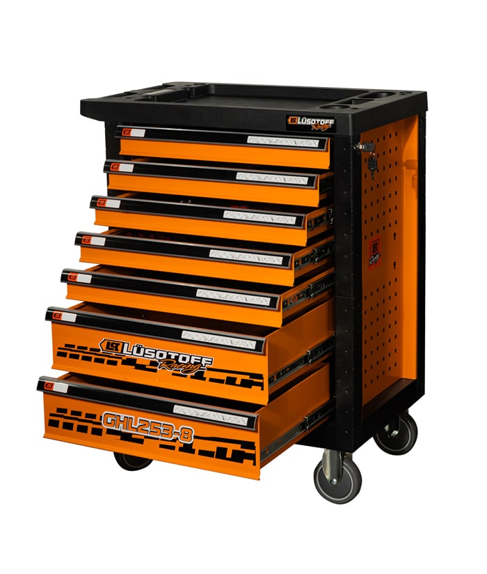 Mesa Rodante Carro Juego de Herramientas x 253 piezas Para Taller Mecánico Lusqtoff Naranja/Negro GHL253-8