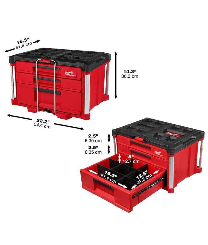 Caja Cajonera Con 3 Cajones Profundo Milwaukee Packout Rojo/Negro 48-22-8447 - Imagen 2