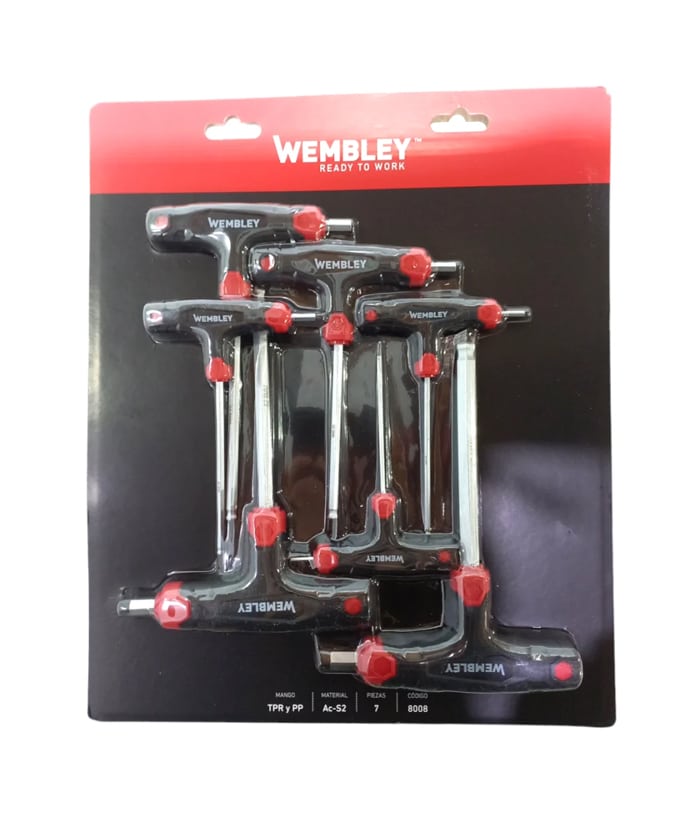Juego Set Kit Llaves T Allen Largas Cardánicas Punta Bola x 7 Pzs Wembley 8008