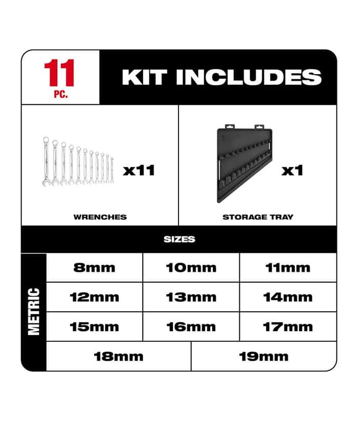 Juego Set Kit Llaves Combinadas Milimétricas x 11 Pzs Milwaukee 48-22-9511 - Imagen 4