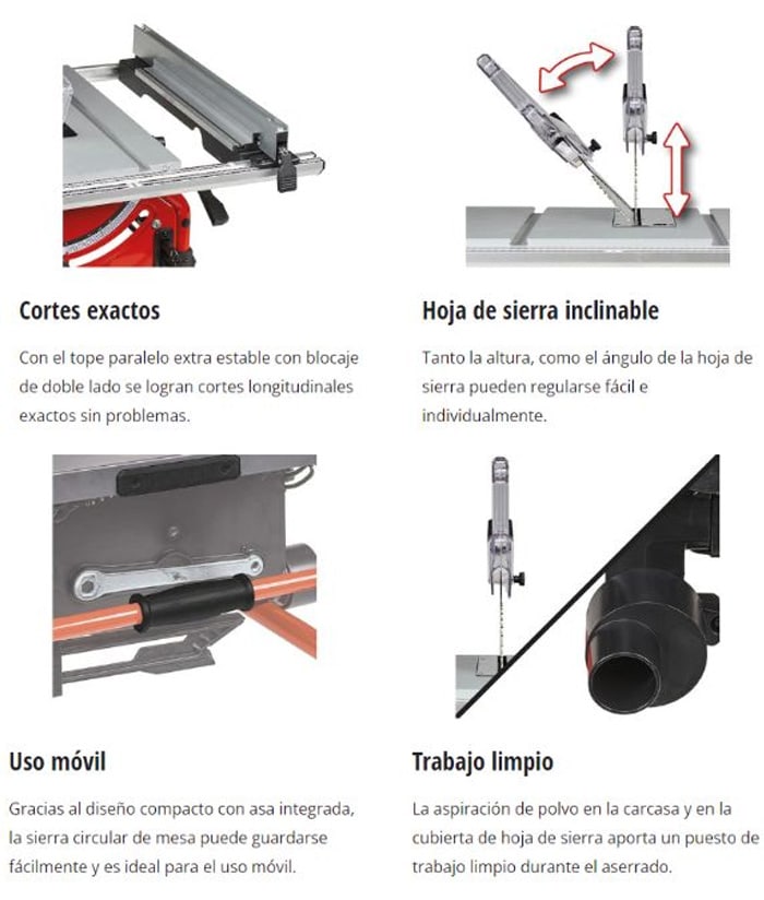 Sierra Circular de Mesa de Banco Portátil Compacta 2000W TE-TS 254 T Einhell - Imagen 4