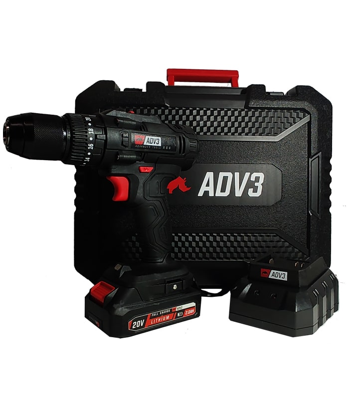 Taladro Atornillador Percutor a Batería Inalámbrico 45Nm + Batería 2Ah Amper + Cargador + Maletín ADV3 Rojo/Negro TLI20V1