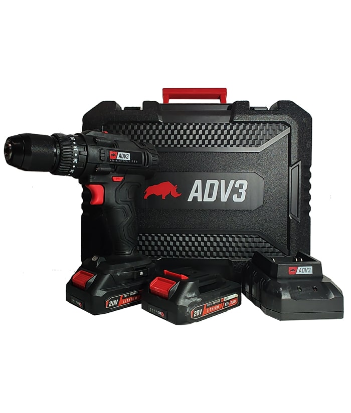 Taladro Atornillador Percutor a Batería Inalámbrico 45Nm + 2 Baterías 2.0ah Amper + Cargador + Maletín ADV3 Rojo/Negro TLI20V2