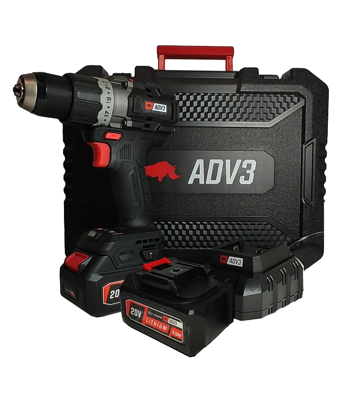 Taladro Atornillador de Impacto Percutor a Batería Inalámbrico 20V 100Nm Motor Brushless + 2 Baterías 4.0ah Amper + Cargador + Maletín ADV3 TLB20V2