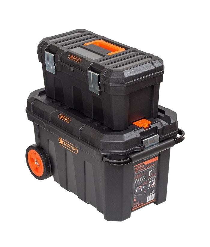 Combo Cajas Carro de Herramientas Plástica Con Ruedas 2 Cuerpos Tactix TX320310 - Imagen 2