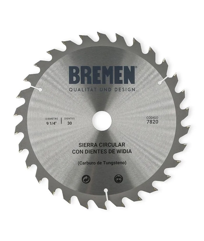 Disco De Corte Hoja Sierra Circular Para Madera 9-1/4" 235mm 30 Dientes Bremen 7820