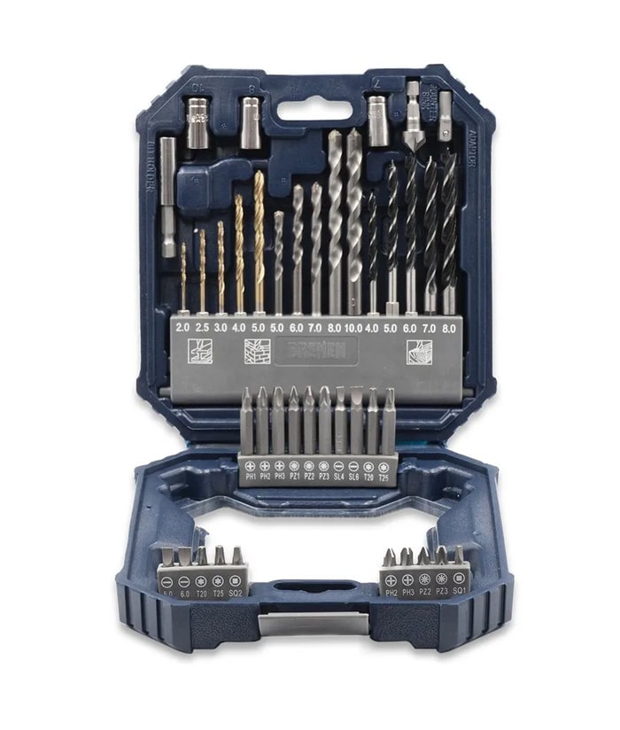 Juego Set Kit Mechas y Puntas Para Atornillar x 41 Pzs Para Madera Metal Pared Tornillos Bulones Bremen 8028