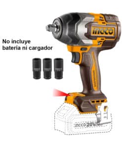 Llave de Impacto Inalámbrica a Batería 20V Motor Sin Carbones 1/2" 850Nm + Tubos Ingco Naranja/Amarillo CIWLI20851