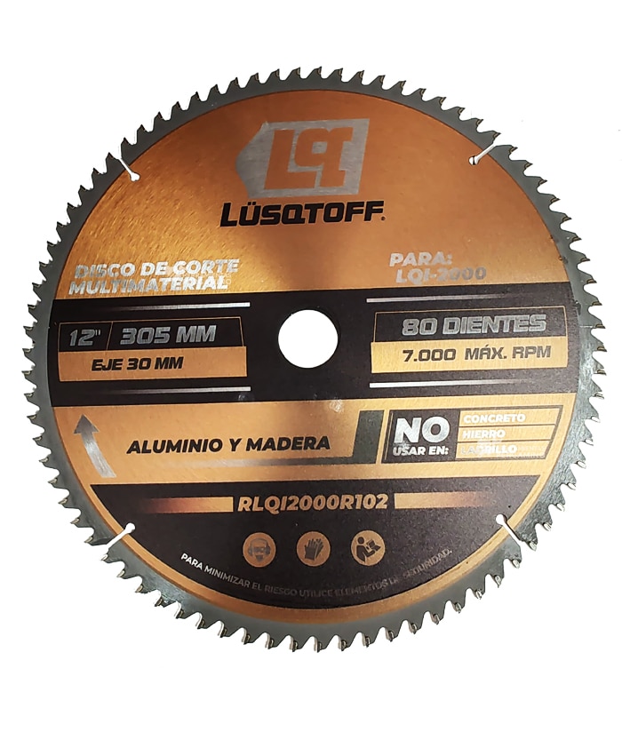 Disco de Corte Madera Aluminio 12" 305mm 80 Dientes Lusqtoff RLQI1800R102