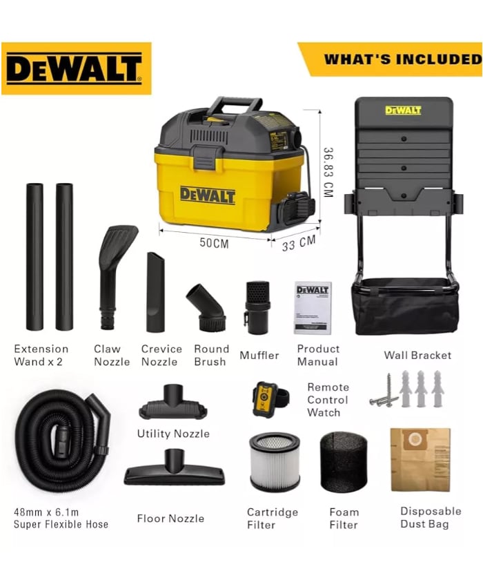 Aspiradora Eléctrica de Polvo/Agua 1100W 23lts Con Control Remoto Dewalt DXV23G - Imagen 6