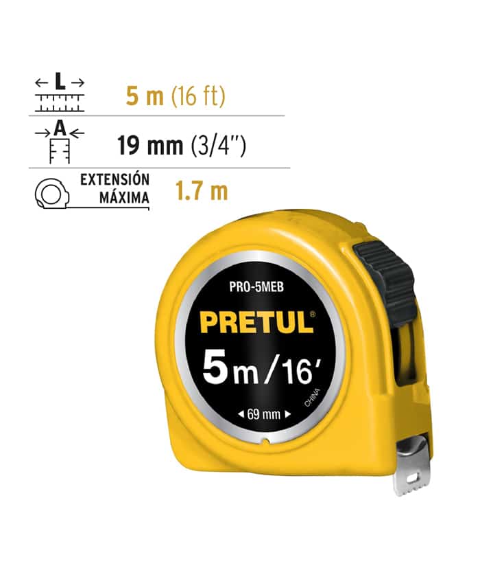 Cinta Métrica 5mts x 19mm Pretul PRO-5MEB - Imagen 3