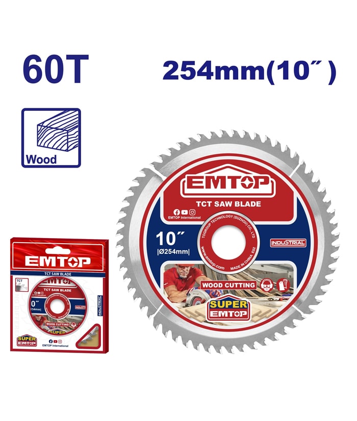 Disco Sierra Circular 10″ 254mm 60 Dientes Para Madera Emtop ETCT125423