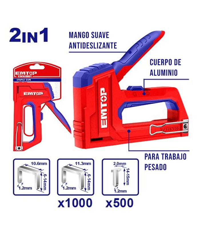 Engrapadora Engrampadora Grapadora de Aluminio Manual 2 en 1 Emtop ESGU3001